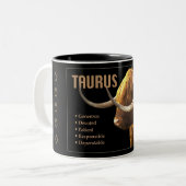 Taurus de Bull Zodiac-Mok met kenmerken Tweekleurige Koffiemok (Voorkant links)