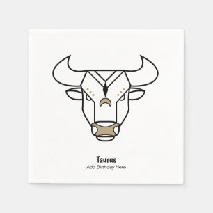 Taurus de stier zwart goud gepersonaliseerd zodiaa servet