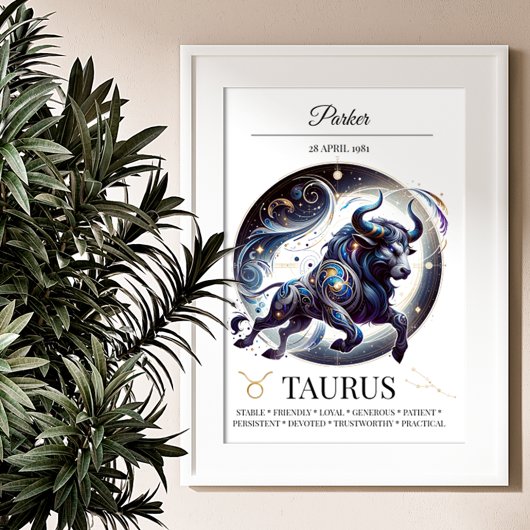Taurus Gepersonaliseerde Elegante Zodiac Waterverf Poster