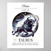 Taurus Gepersonaliseerde Elegante Zodiac Waterverf Poster (Voorkant)
