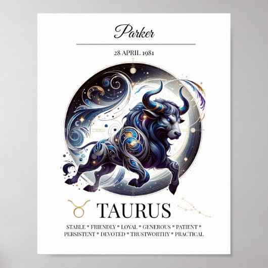 Taurus Gepersonaliseerde Elegante Zodiac Waterverf Poster (Voorkant)
