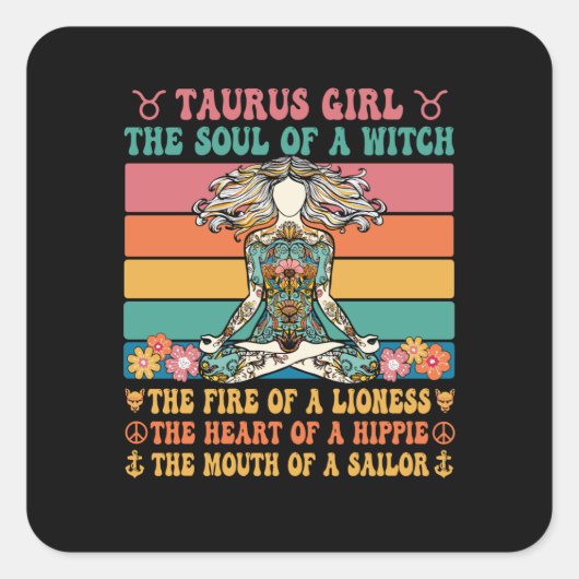 Taurus Girl Astrology Sign Vierkante Sticker (Voorkant)
