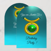 TAURUS, GOLD, GROEN, AQUA BLUE ZODIAC BIRTHDAY PAR KAART (Voorkant / Achterkant)