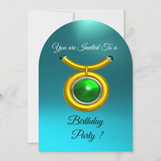 TAURUS, GOLD, GROEN, AQUA BLUE ZODIAC BIRTHDAY PAR KAART (Voorkant)