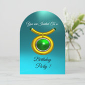 TAURUS, GOLD, GROEN, AQUA BLUE ZODIAC BIRTHDAY PAR KAART (Staand voorkant)