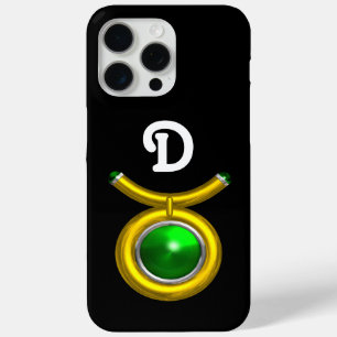TAURUS/GOLD, GROEN EMERALD ZODIAC JEWEL MONOGRAM iPhone 15 PRO MAX HOESJE