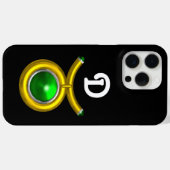 TAURUS/GOLD, GROEN EMERALD ZODIAC JEWEL MONOGRAM Case-Mate iPhone CASE (Achterkant (horizontaal))