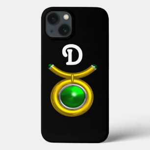 TAURUS/GOLD, GROEN EMERALD ZODIAC JEWEL MONOGRAM Case-Mate iPhone CASE