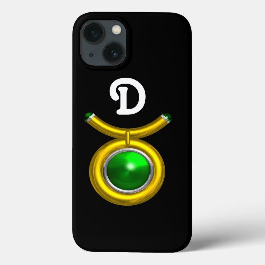 TAURUS/GOLD, GROEN EMERALD ZODIAC JEWEL MONOGRAM Case-Mate iPhone CASE (Achterkant)