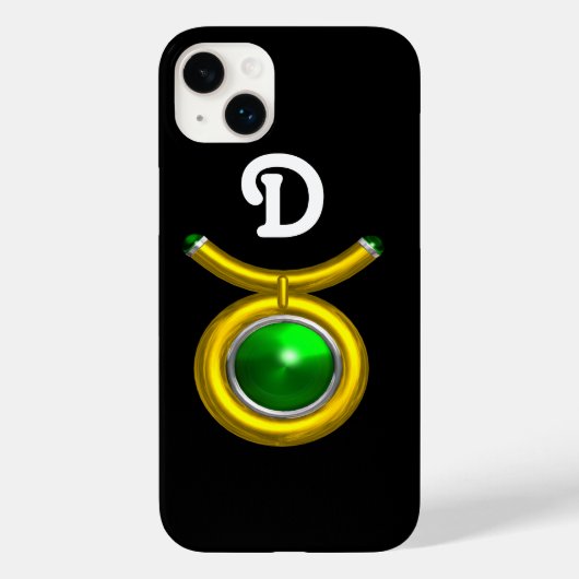 TAURUS/GOLD, GROEN EMERALD ZODIAC JEWEL MONOGRAM Case-Mate iPhone CASE (Achterkant)