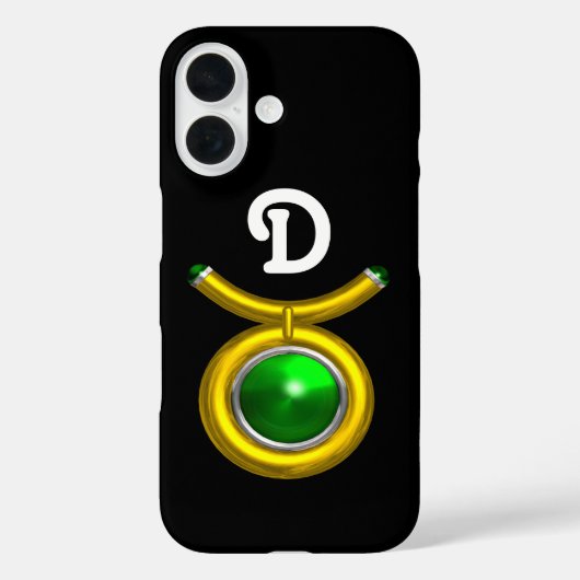 TAURUS/GOLD, GROEN EMERALD ZODIAC JEWEL MONOGRAM Case-Mate iPhone CASE (Achterkant)