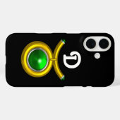 TAURUS/GOLD, GROEN EMERALD ZODIAC JEWEL MONOGRAM Case-Mate iPhone CASE (Achterkant (horizontaal))