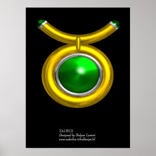 TAURUS/GOLD, GROEN EMERALD ZODIAC SIGN JEWEL POSTER