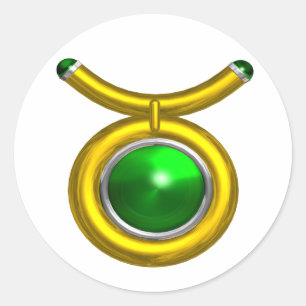 TAURUS/GOLD, GROEN EMERALD ZODIAC SIGN JEWEL RONDE STICKER