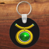 TAURUS/GOLD, GROEN EMERALD ZODIAC SIGN JEWEL SLEUTELHANGER (Voorkant)
