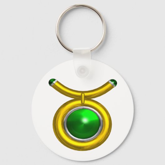 TAURUS/GOLD, GROEN EMERALD ZODIAC SIGN JEWEL SLEUTELHANGER (Voorkant)
