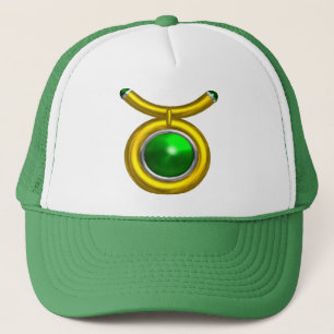 TAURUS/GOLD, GROEN EMERALD ZODIAC SIGN JEWEL TRUCKER PET