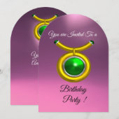 TAURUS, GOLD, GROEN PINK LILA ZODIAC BIRTHDAY PART KAART (Voorkant / Achterkant)