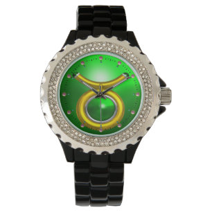 TAURUS GOLD ZODIAC BIRTHDAY JEWEL, Green Emerald Horloge