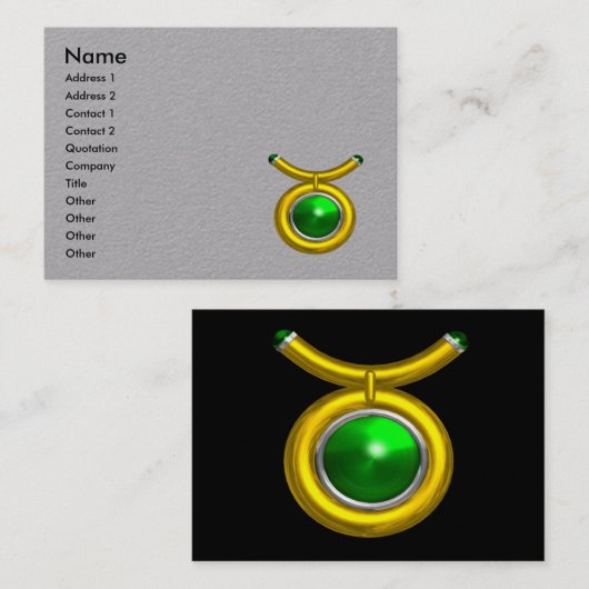 TAURUS GOLD ZODIAC JEWEL, Green Emerald, Gray Pape Visitekaartje (Voorkant / Achterkant)