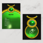 TAURUS GOLD ZODIAC JEWEL GREEN EMERALD MONOGRAM VISITEKAARTJE (Voorkant / Achterkant)