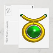 TAURUS / GOUD, GROENE SMARAGD ZODIAC VERJAARDAG JU BRIEFKAART (Voorkant / Achterkant)