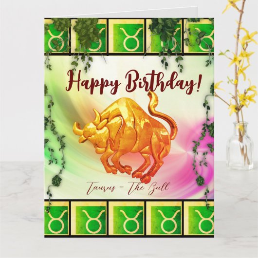 Taurus Happy Birthday (20-20 mei) Kaart (Gele Bloem)