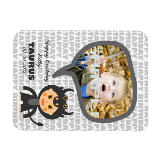 Taurus Happy Birthday Keepslag voor kinderen Magneet (Horizontaal)