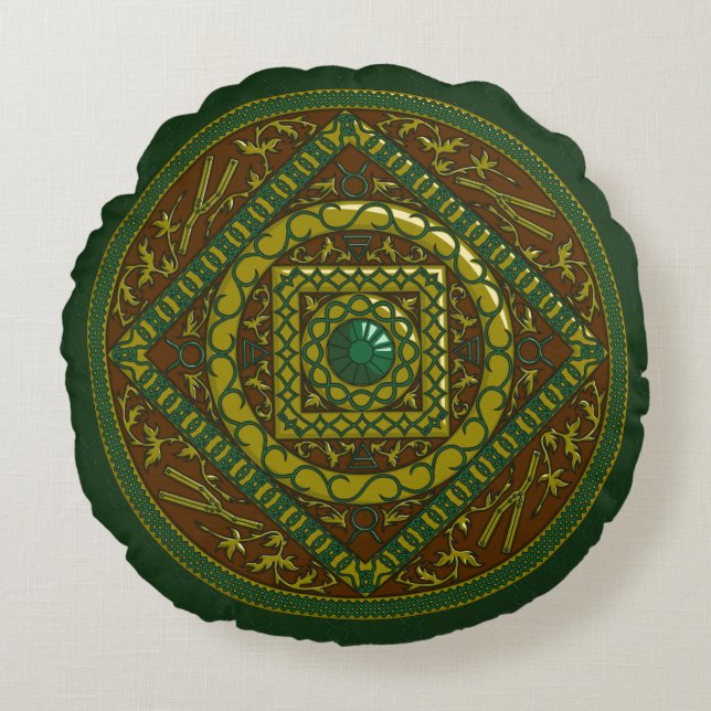 Taurus Mandala Round Pillow Rond Kussen (Voorkant)