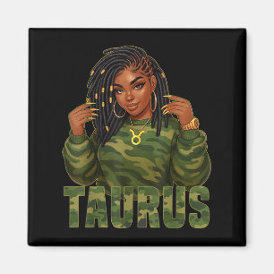 Taurus Queen Locd Zwarte Vrouw Camo Zodiac Sign Magneet
