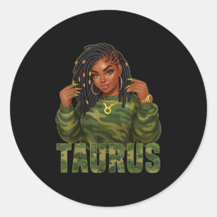 Taurus Queen Locd Zwarte Vrouw Camo Zodiac Sign Ronde Sticker