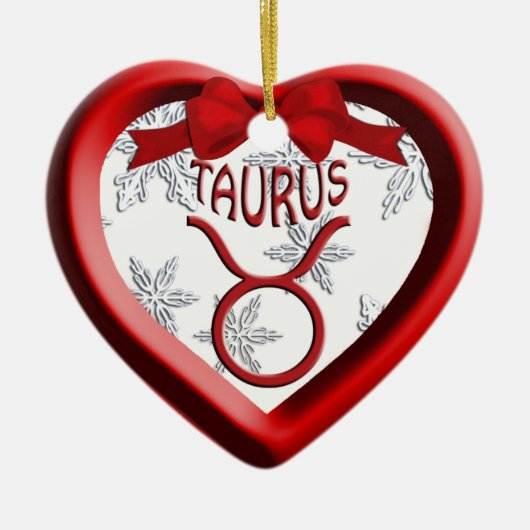 Taurus Red Heart Snowflake kerstversiering Keramisch Ornament (Voorkant)