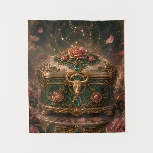 Taurus Rose Schatkist Zodiac Kunst Wandkleed (Voorkant)