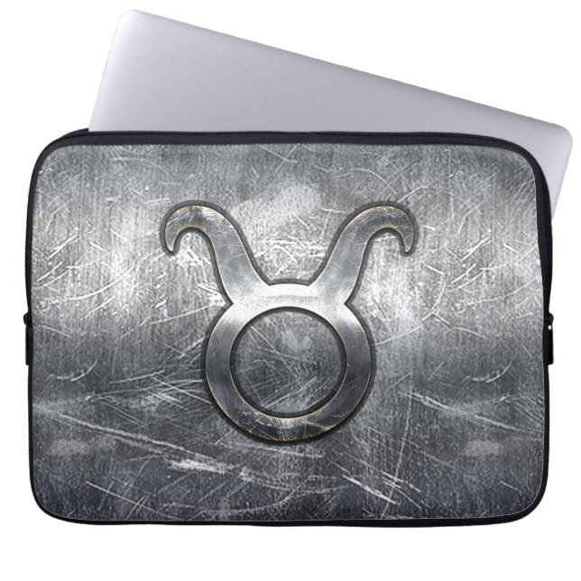 Taurus Sign in Silver Grunge Distress Style Laptop Sleeve (Voorkant)