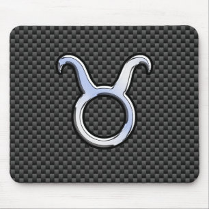 Taurus Sign on Charcoal Carbon Fiber Print Muismat