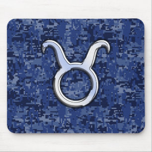 Taurus Sign on Navy Blue Digital Camouflage Muismat