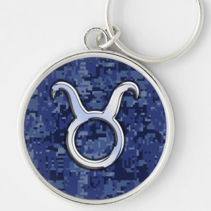 Taurus Sign on Navy Blue Digital Camouflage Sleutelhanger