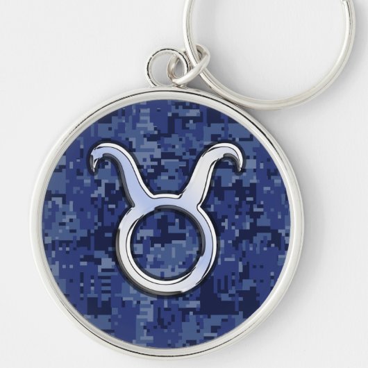 Taurus Sign on Navy Blue Digital Camouflage Sleutelhanger (Voorkant)