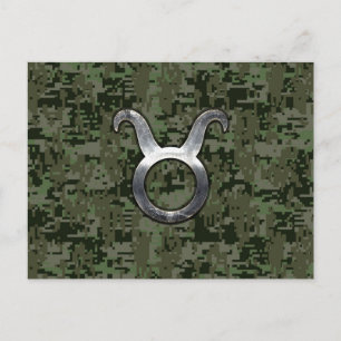 Taurus Sign on Woodland Green Digital Camouflage Briefkaart
