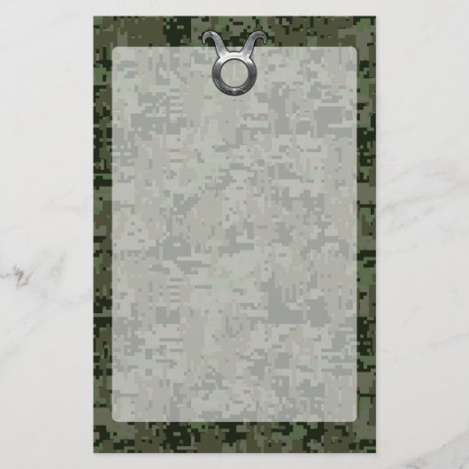 Taurus Sign on Woodland Green Digital Camouflage Briefpapier (Voorkant)