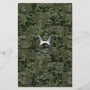 Taurus Sign on Woodland Green Digital Camouflage Briefpapier