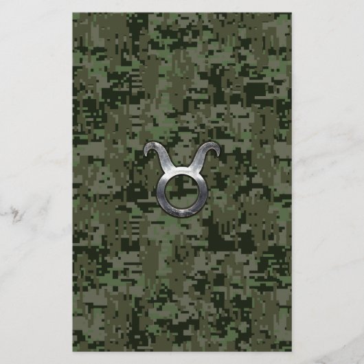 Taurus Sign on Woodland Green Digital Camouflage Briefpapier (Voorkant)