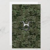 Taurus Sign on Woodland Green Digital Camouflage Briefpapier (Voorkant / Achterkant)