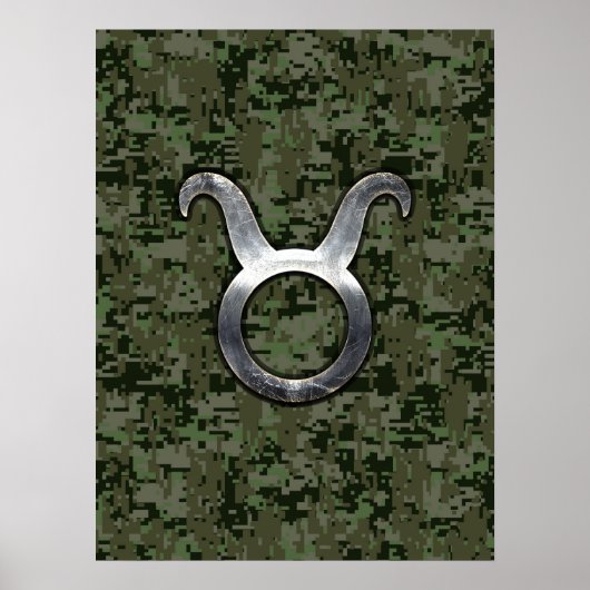 Taurus Sign on Woodland Green Digital Camouflage Poster (Voorkant)