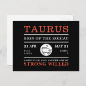 Taurus Sign van de Zodiac, Astrologisch Briefkaart (Voorkant / Achterkant)