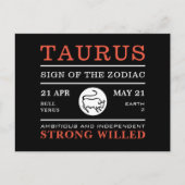 Taurus Sign van de Zodiac, Astrologisch Briefkaart (Voorkant)