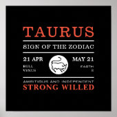 Taurus Sign van de Zodiac, Astrologisch Poster (Voorkant)