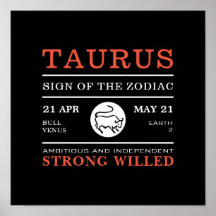 Taurus Sign van de Zodiac, Astrologisch Poster