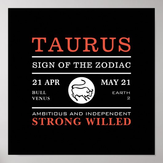Taurus Sign van de Zodiac, Astrologisch Poster (Voorkant)