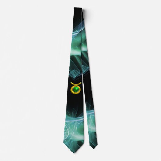 TAURUS STERRENBEELD ,BLAUWE GROENE FRACTALE WERVEL STROPDAS (Voorkant)